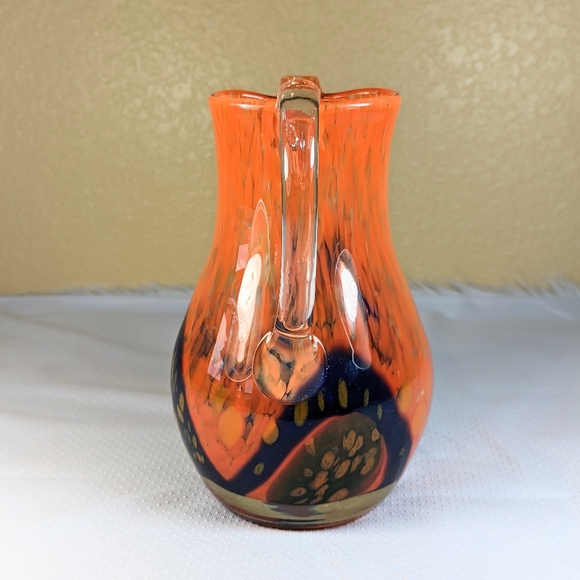 Hand Blown Splatter Art Glass Pitcher Large 10 in - Picture 3 of 12
